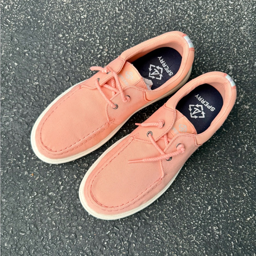 Sperry Peach Canvas slip on sneakers